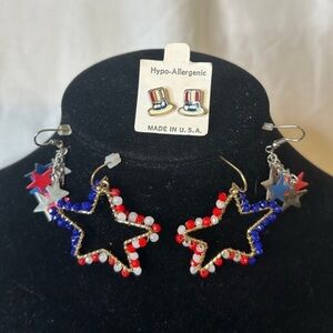Patriotic Earrings Bundle: Star Dangle Earrings &‎ Uncle Sam Hat Studs